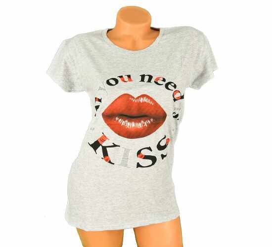 Tricou gri Kiss pentru dama - cod 37079