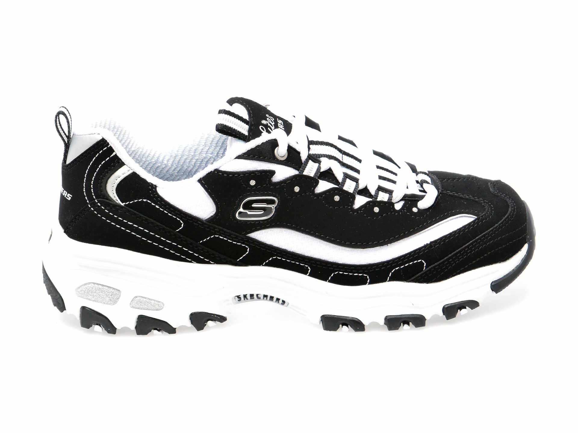Pantofi sport SKECHERS alb-negru, D LITES, din piele intoarsa