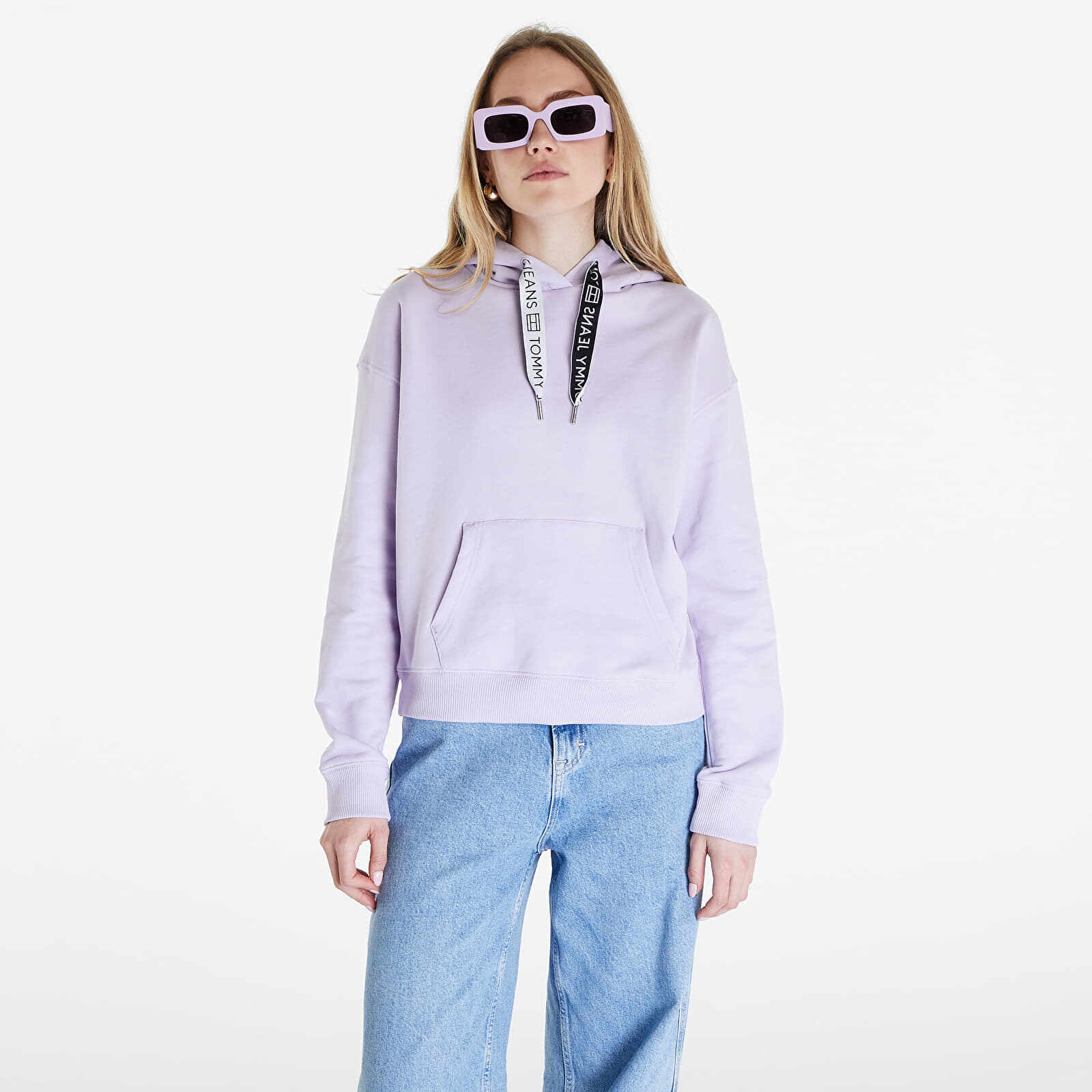Tommy Jeans Boxy Logo Drawcord Hoodie Lavender Flower