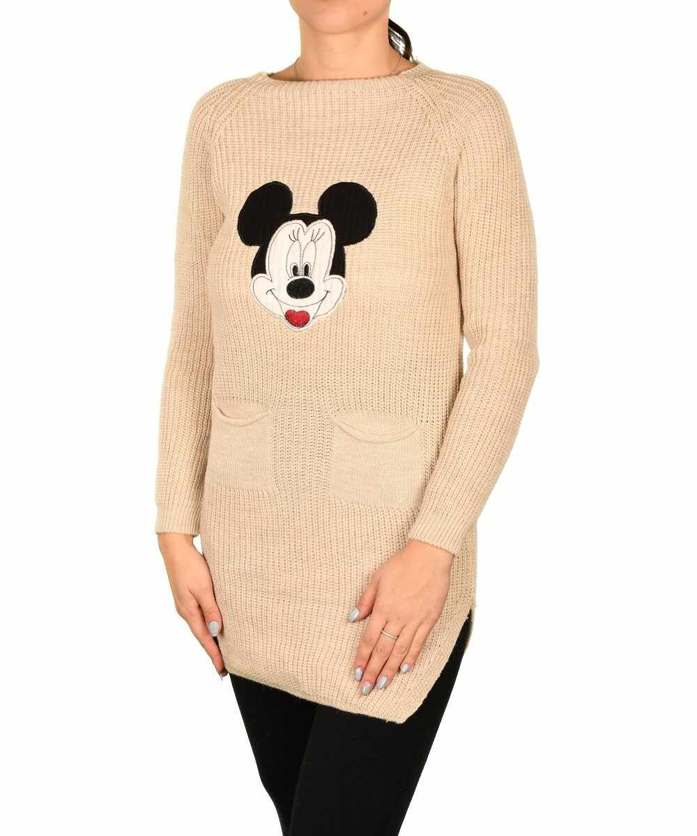 Pulover lung bej Mickey Mouse - cod 40501