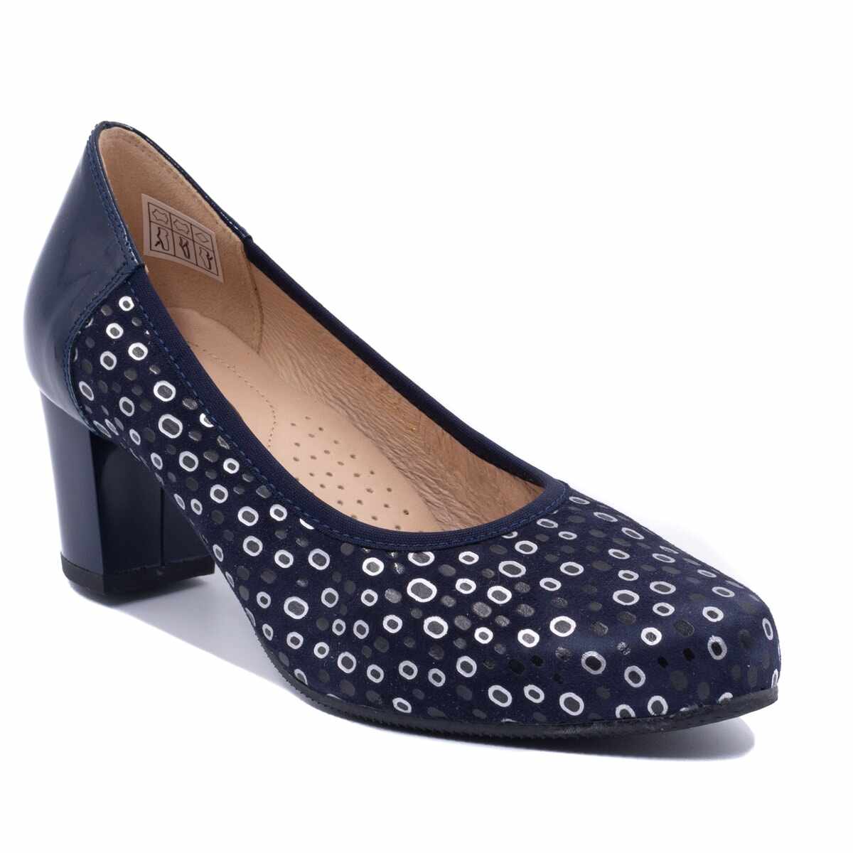 Pantofi eleganti dama, Beatrixx, din piele naturala velour cu model imprimat, culoare negru