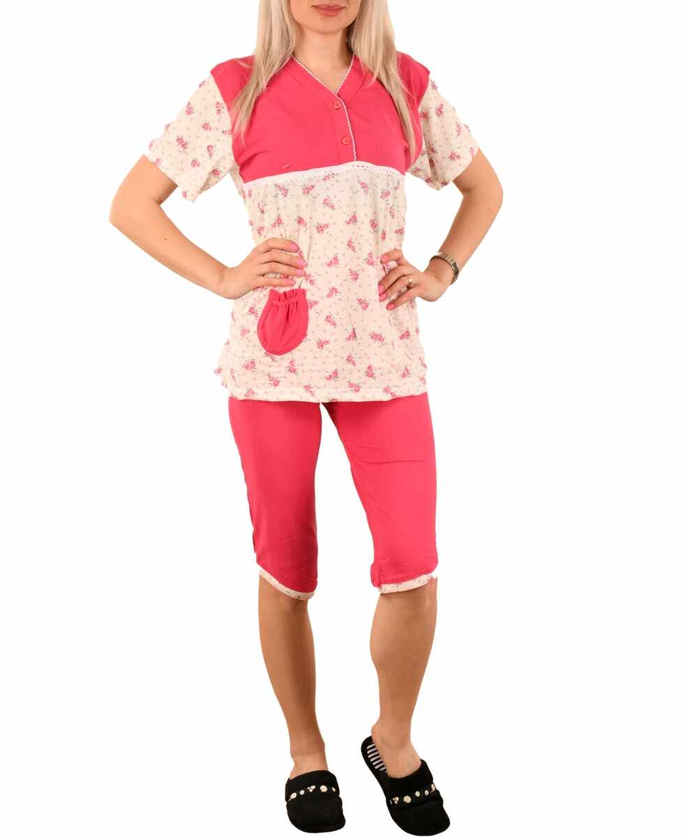 Pijama fucsia cu floricele - cod 42650
