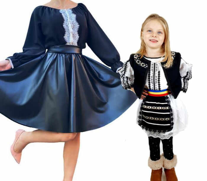 Set rochii Mama si Fiica 74 Rochie cu motive traditionale si Costumas fetita