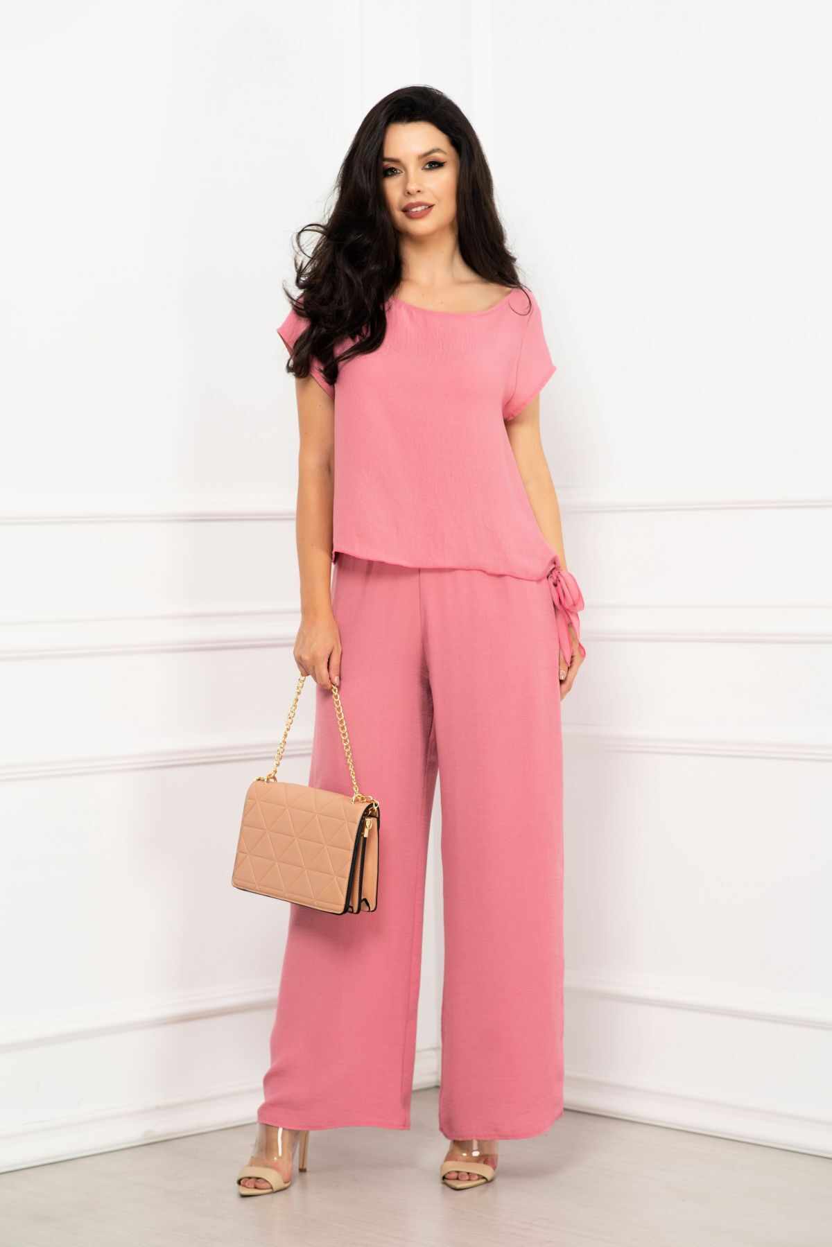 pigeon Reverse Shaded Compleu elegant Elena roz cu pantaloni evazati si bluza cu nod By InPuff -  9 produse