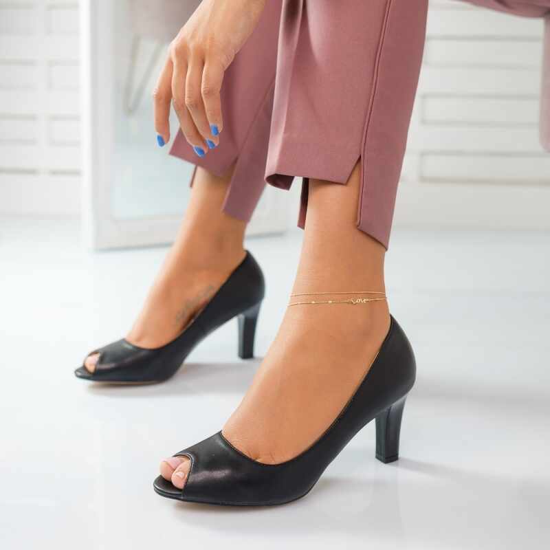 Pantofi Dama cu Toc Onix Negri #431M