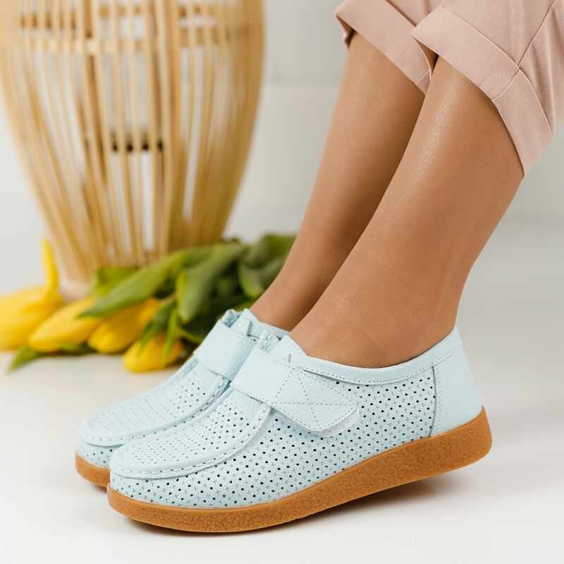 Pantofi Piele Naturala Angelina Albastri #1270M
