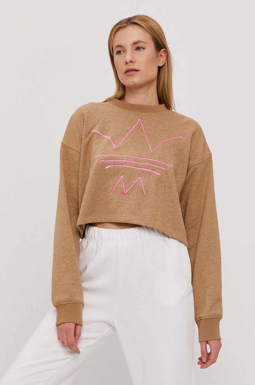 Adidas Originals Bluză femei, culoarea maro, cu imprimeu