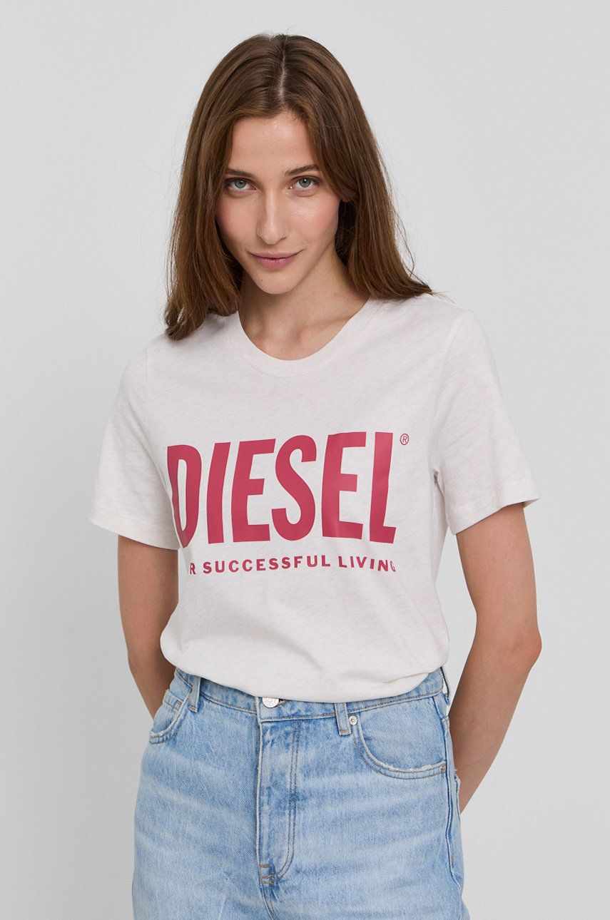 Diesel Tricou din bumbac culoarea crem