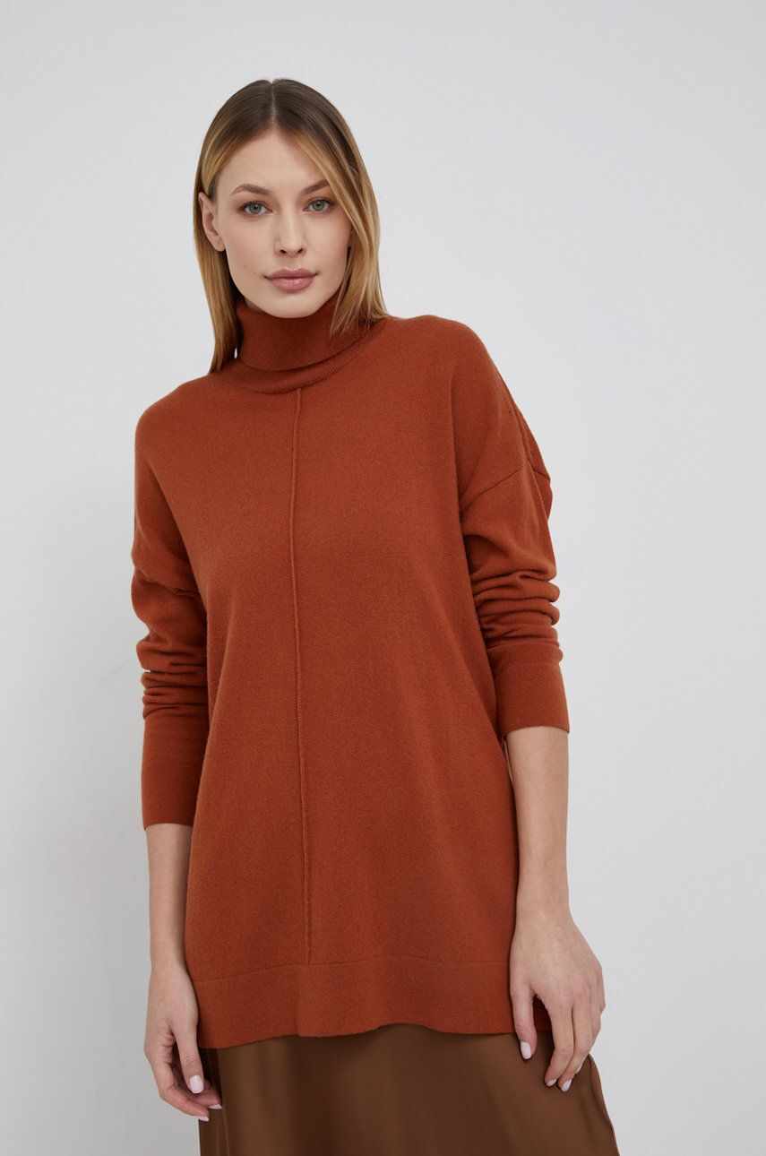 Sisley pulover din amestec de lana femei, culoarea maro, light, cu guler