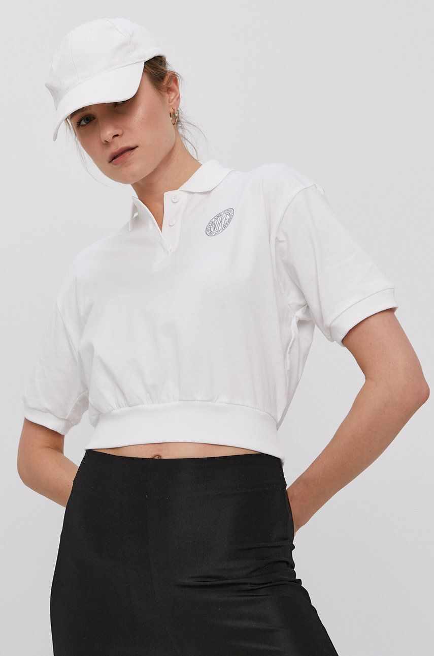 Nike Sportswear Tricou femei, culoarea alb, cu guler