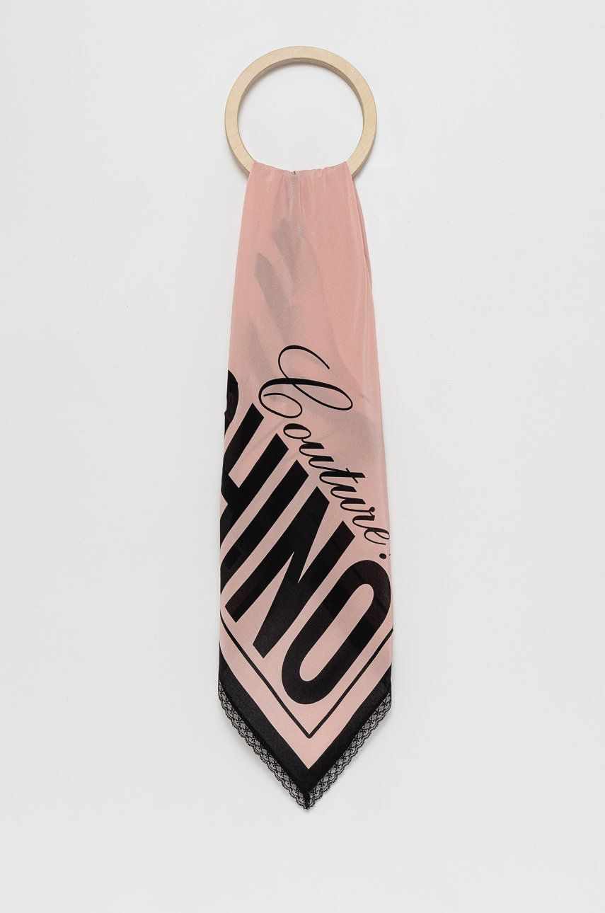 Moschino Eșarfă de mătase culoarea roz, modelator