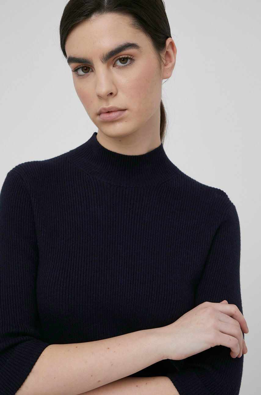 Mos Mosh pulover din amestec de lana femei, culoarea albastru marin, light, cu turtleneck