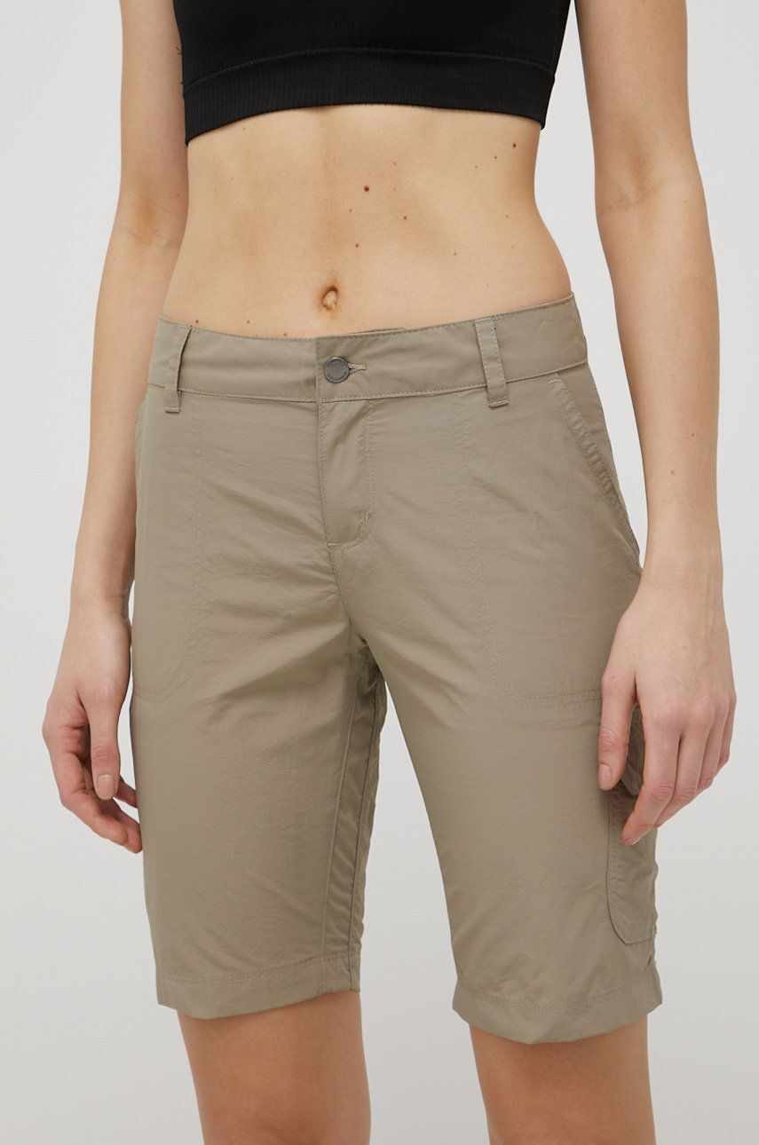Columbia pantaloni scurți outdoor Silver Ridge 2.0 femei, culoarea verde, neted, medium waist