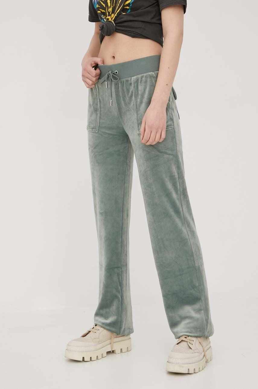 Juicy Couture pantaloni de trening femei, culoarea verde, neted