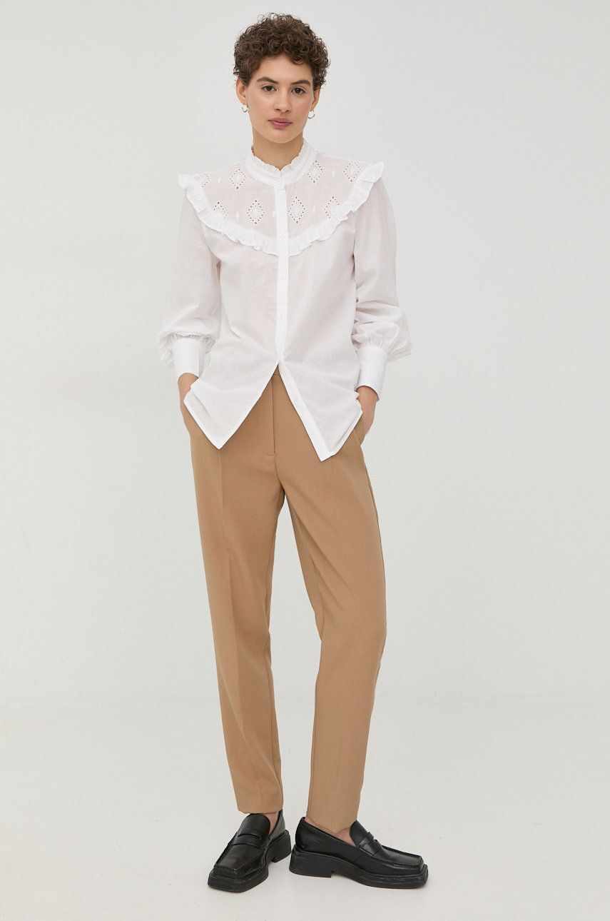 Bruuns Bazaar camasa din bumbac femei, culoarea alb, cu guler stand-up, regular