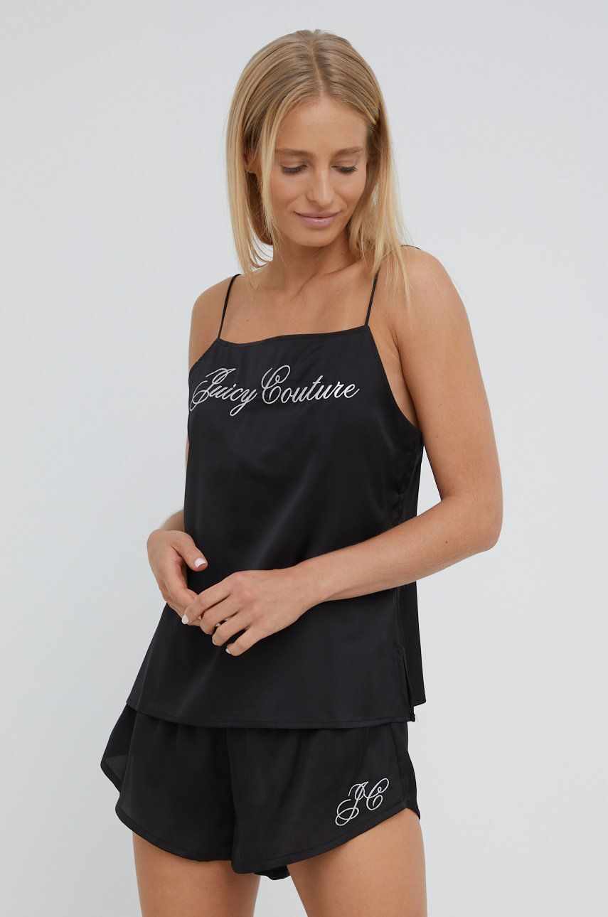 Juicy Couture maiou de pijama culoarea negru, satin