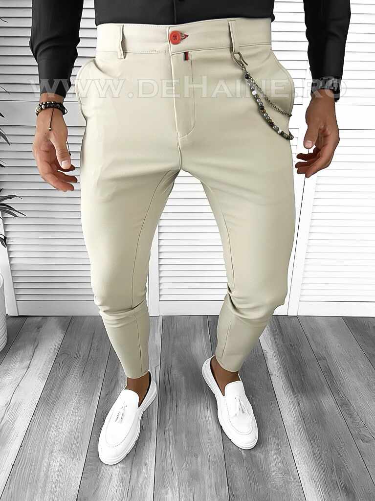 Pantaloni barbati eleganti bej B9085 F3-3 E