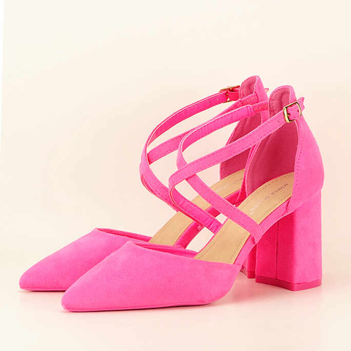 Pantofi roz neon cu toc gros Amira
