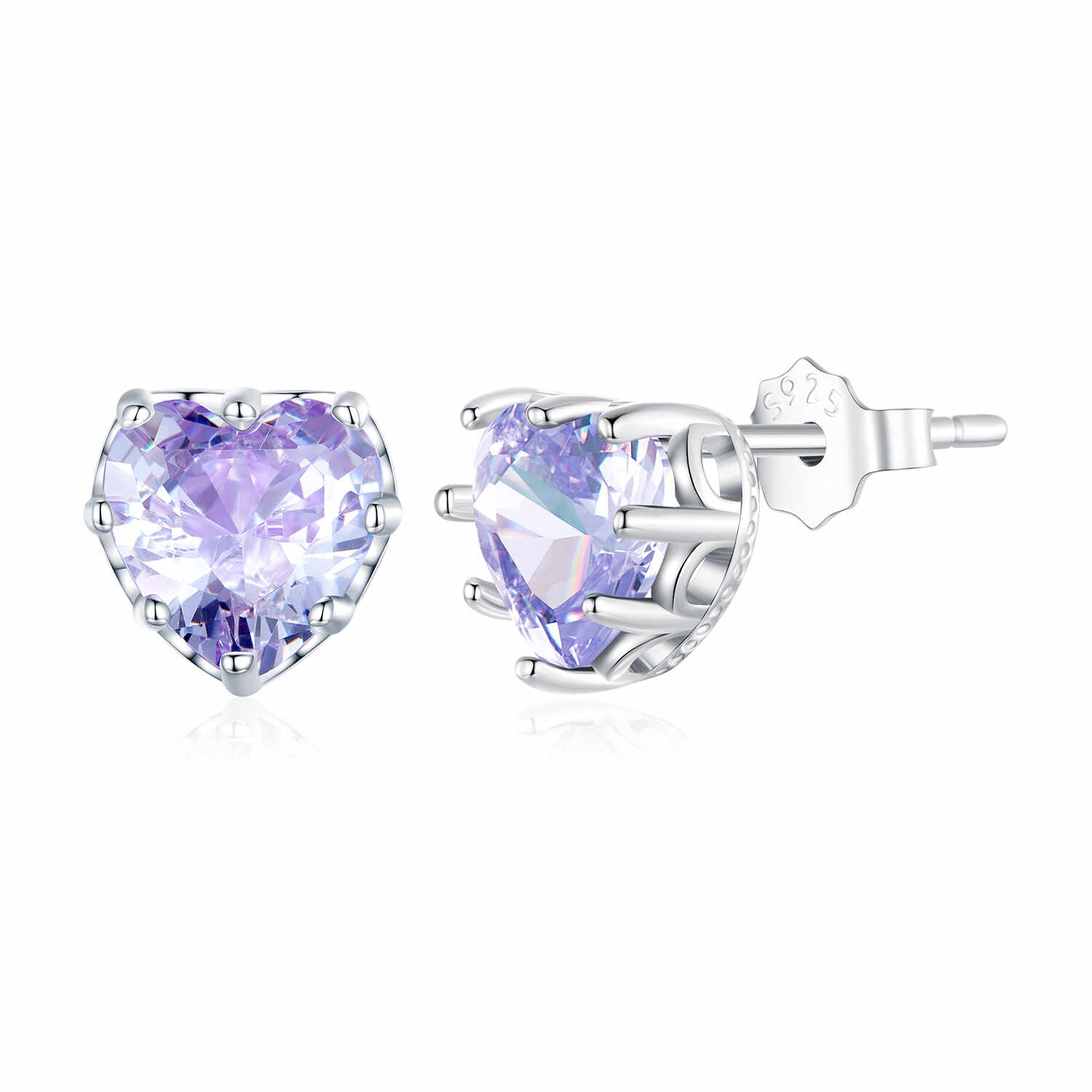 Cercei din argint Light Purple Crystal Heart