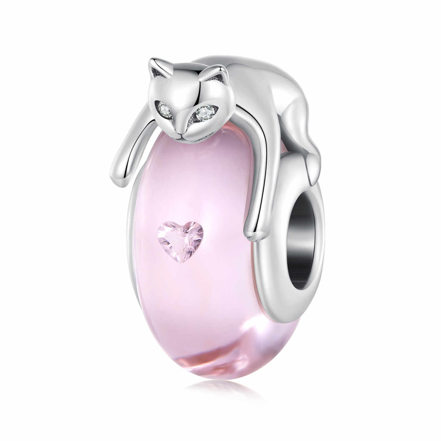 Talisman din argint Pink Lazy Cat